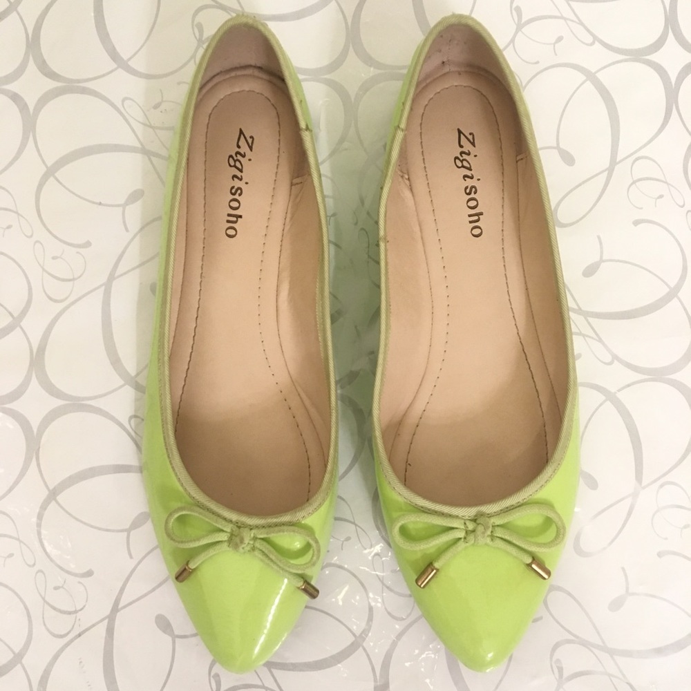 Neon Green Bow Tie Accent Flats 9